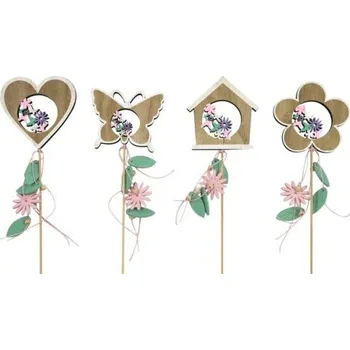 Velikonoční dekorace Zápich dřevěný jarní 10 cm + špejle (8735)