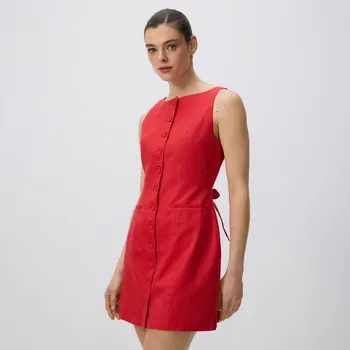 Dámské šaty Reserved - Lněné mini šaty - červená - 866IR-33X - 866IR-33X-L