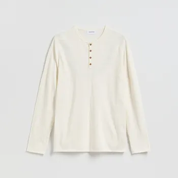 Pánský svetr Reserved - Henley svetr - krémová - 648HD-01X - 648HD-01X-XL