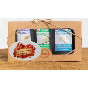 Dárková krabička Křupavý sýr Dárková sada 3 druhů lyo sýrů nejen od kozičky Miláčku s Tebou i do pekla Vidle (Křupavý sýr Dárková sada 3 druhů lyo sýrů nejen od kozičky Miláčku s Tebou i do pekla Vidle)