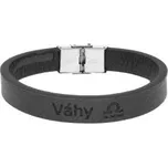 Pánský kožený náramek černý se znamením Váhy