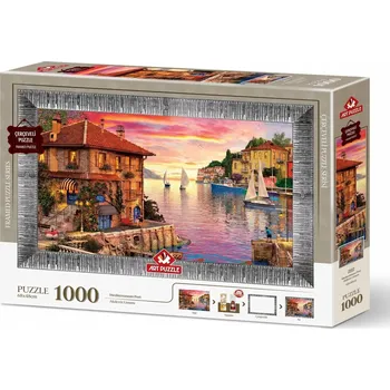 Puzzle ART PUZZLE Puzzle s rámem a lepidlem 3v1 Středomořský přístav 1000 dílků