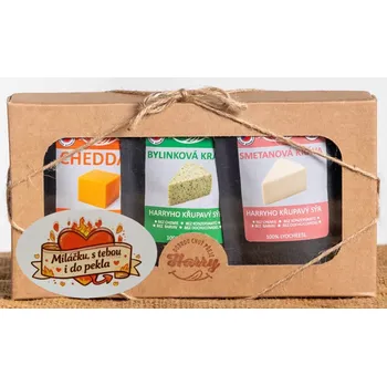 Dárková krabička Křupavý sýr Dárková sada 3 druhů lyo sýrů od kravičky Miláčku s Tebou i do pekla srdce (Křupavý sýr Dárková sada 3 druhů lyo sýrů od kravičky Miláčku s Tebou i do pekla srdce)