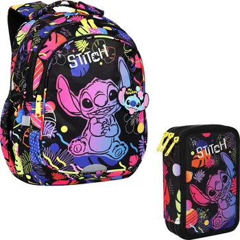 Školní batoh Školní batoh 19 L Coolpack Jerry DISNEY STITCH černý + CoolPack tříkomorový penál s příslušenstvím JUMPER 3 STITCH