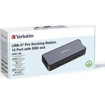 Dokovací stanice Verbatim, USB-C Pro, 15-port, 2x HDMI, RJ45, microSD, USB-A 3.1, USB-C 3.