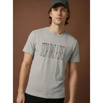 Sinsay - Bavlněné tričko s nápisem - šedá - 835GP-09X - 835GP-09X-L