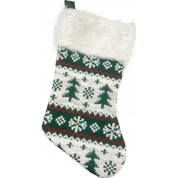 Vánoční dekorace Vánoční punčocha, se zelenými stromečky, 41x22 cm, 1 ks