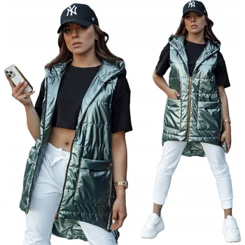 Dámská vesta DÁMSKÁ PROŠÍVANÁ VESTA SE S KAPUCÍ ZELENÁ ty4454 - M