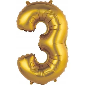 Balónek Fóliový balónek číslice 3 matně zlatý 35cm 1 Ks