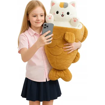 plyšák MEGA HIT! KOČKA V RYBĚ – PLYŠOVÁ HRAČKA 2v1 MĚKKÝ PLYŠÁK 50 CM !!!