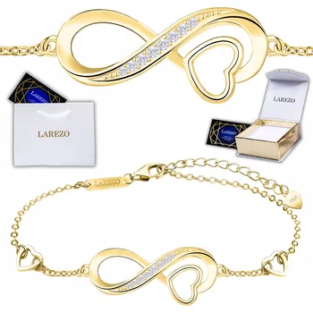 Náramek Zlatý náramek STŘÍBRO 925 Zirkony Srdce Nekonečno POZLACENÝ 585