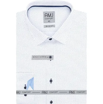 Pánská košile Pánská košile AMJ Slim fit bílá s tmavým vzorem VDSBR1322 velikost: 42, délka rukávu: dlouhý rukáv