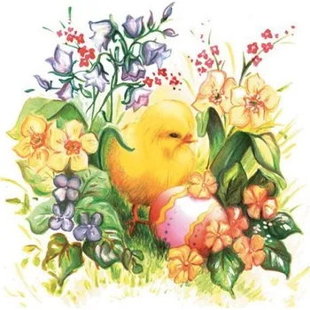 Papírový ubrousek Ubrousky Velikonoce kuřátko PÍSKLE květiny x20