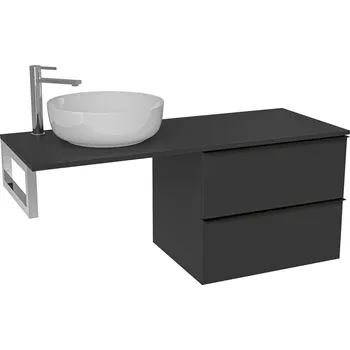 Koupelnový nábytek CERANO - Deska pod umyvadlo Navira Slim - 121x46,5x1,8 cm - skříňka Velora 59 cm - černá matná, černá úchytka - konzole chrom