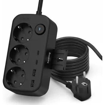 Elektrická zásuvka Huslog HUS1056 nabíjecí stanice 15W 3x zásuvka,2x USB-C,2x USB,1x držák na telefon černá