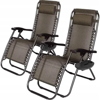 Zahradní nábytek Zahradní lehátko Timeless Tools béžové kovové s držáky na nápoje