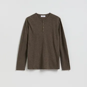 Pánský svetr Reserved - Henley svetr - antracitová - 648HD-86M - 648HD-86M-M