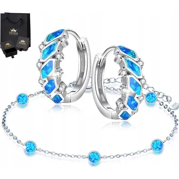 Souprava šperků Sada stříbrných šperků s opálem v modré barvě a bílými zirkony