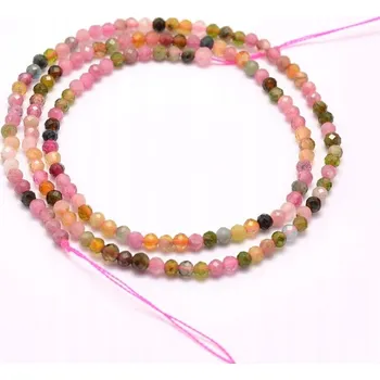 Dětské navlékací korálky Fasetované Korálky z přírodního turmalínu, třída AA, kulaté, 2 mm, 2 10 Ks / 38 Cm