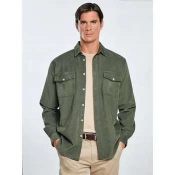 Pánská košile BIG STAR Pánská košile z jemného manšestru khaki Cordwis 303 S