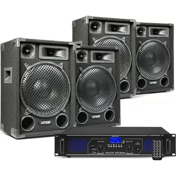 Max 4x 12 DJ Set reproboxů se zesilovačem s Bluetooth 2800W