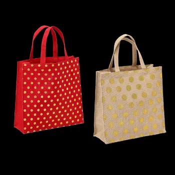 marka niezdefiniowana JUTOVÁ TAŠKA 30 x 30 x 10 CM S TEČKAMI - ČERVENÁ / PŘÍRODNÍ 1 kus