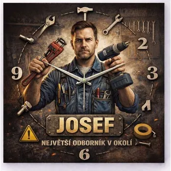 Hodiny Hodiny z vlastní fotografie - parodie odborníka - 20x20 cm / Plast / Karikatura