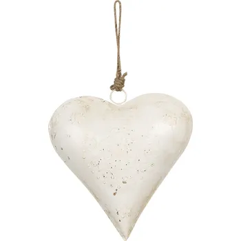 Závěsná plechová dekorace bílé srdce - 21*6*21 cm