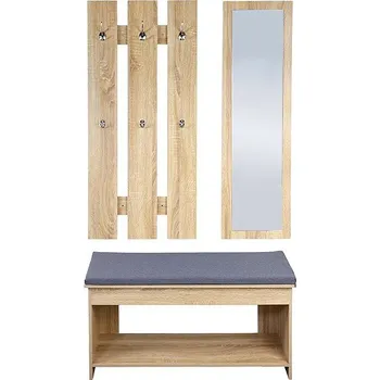 Kepser Nástěnný věšák se zrcadlem a lavicí, dekor dub