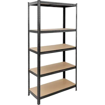 Dílenský regál DEDRA regál kovový 5 polic MDF, nosnost 175kg na polici, 180*90*40cm, černý, N1411