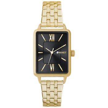 Hodinky MINET Zlato-černé dámské hodinky SIENA se zlatým ocelovým řemínkem MWL5423