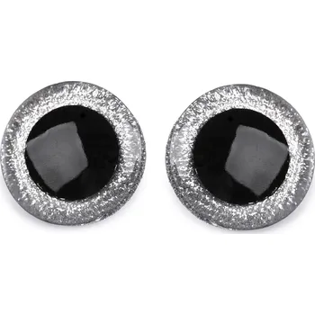 Oči glitrové s pojistkou Ø40 mm - stříbrné - sada 2ks