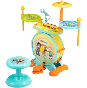 Hudební nástroj pro děti MULTISTORE HC490483 Bicí souprava s klávesnicí 2v1, mikrofon, karaoke, připojení MP3