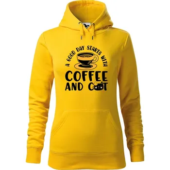Dámská mikina DOBRÝ TRIKO Dámská mikina s potiskem Coffee and cat Velikost dámské mikiny: 2XL, Barva: Žlutá