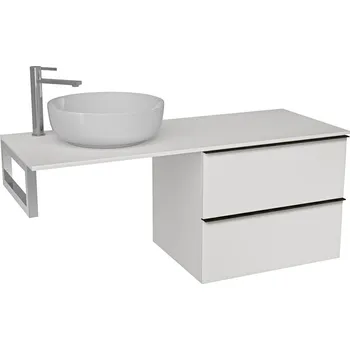 Koupelnový nábytek CERANO - Deska pod umyvadlo z litého mramoru Elanys - 120x46,5x1,2 cm - skříňka Velora 59 cm - bílá matná, černá úchytka - konzole chrom