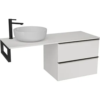 Koupelnový nábytek CERANO - Deska pod umyvadlo z litého mramoru Elanys - 140x46,5x1,2 cm - skříňka Velora 69 cm - bílá matná, černá úchytka - konzole černá