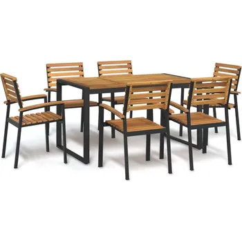 Zahradní sestava vidaXL 7dílný zahradní jídelní set masivní akáciové dřevo a kov [3155407]