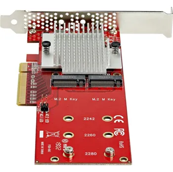 StarTech.com Dual M.2 PCIe SSD Adapter Card, x8 / x16 Dual NVMe or AHCI M.2 SSD to PCI Express 3.0, M.2 NGFF PCIe (M-Key) Compatible, Vented, Supports 2242, 2260, 2280, JBOD, Mac & PC - Full/Low-Profile Brackets (PEX8M2E2) - adaptér rozhraní - M.2 Card -