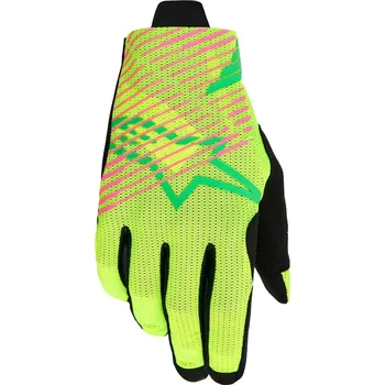 Moto rukavice RADAR PRO - zelená/žlutá fluo/růžová fluo M