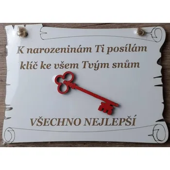 Žertovný předmět Mdeco Cedulka dřevěná - klíč k narozeninám
