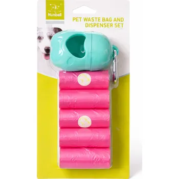 sáček na exkrement Nunbell Sáčky na ekrementy růžové + zásobník tyrkysový