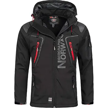 Pánská softshellová bunda GEOGRAPHICAL NORWAY s odepínatelnou kapucí Barva: Černočervená, Velikost: L