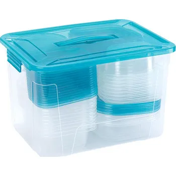 Dóza na potraviny DecoDoma Velká sada plastových dóz s víčky 100 ks průhledná