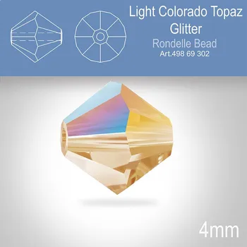 Dětské navlékací korálky PRECIOSA Bicone MC BEAD (sluníčko) velikost 4mm. Barva LIGHT COLORADO TOPAZ GLITTER. Balení 30ks .