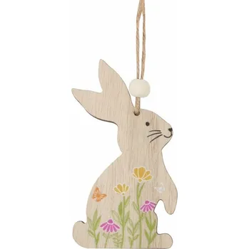 Velikonoční dekorace Anděl Přerov, s.ro. Zajíc s motivem louky dřevěný 5 x 9cm na zavěšení