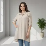 Dlouhá béžová asymetrická košile Ola N1832