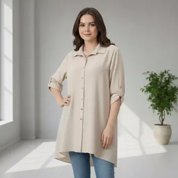 Dámská košile Dlouhá béžová asymetrická košile Ola N1832