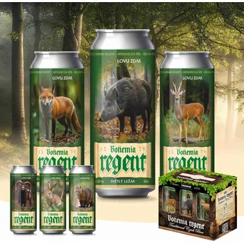 Pivo REGENT 2 MYSLIVOST 12 ležák pack 6 x 0,5 l plech /5 % DIVOKÉ PRASE