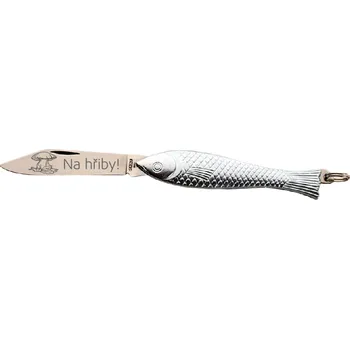 Pracovní nůž Novinka! Nůž Rybička Mikov 130-NZn-1 motiv "Na hřiby" (Legendární kapesní nožík s kroužkem k připevnění. Popis čepele atraktivním motivem. Volitelně lze dokoupit v souvisejícím zboží plechovou dárkovou krabičku nebo praktické kožené pouzdro.)