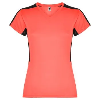 Dámské tričko Dámské sportovní tričko Suzuka, svítivě korálová/černá, Velikost M